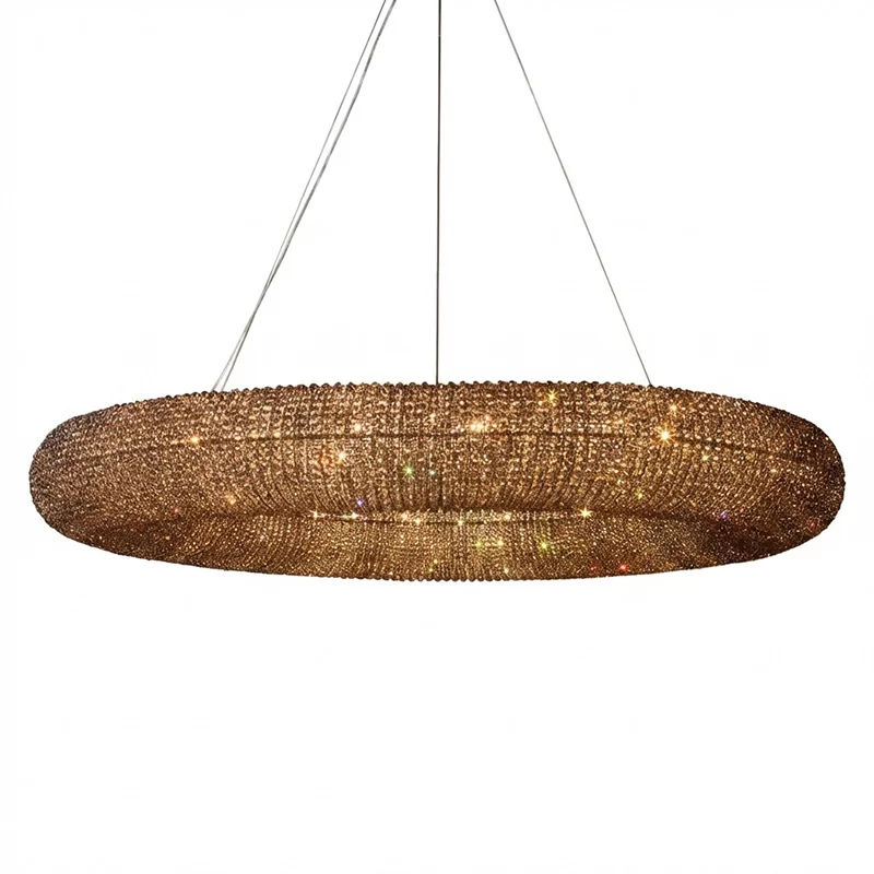 Crystal Halo Smoke Round Led Chandelier 32-Inch