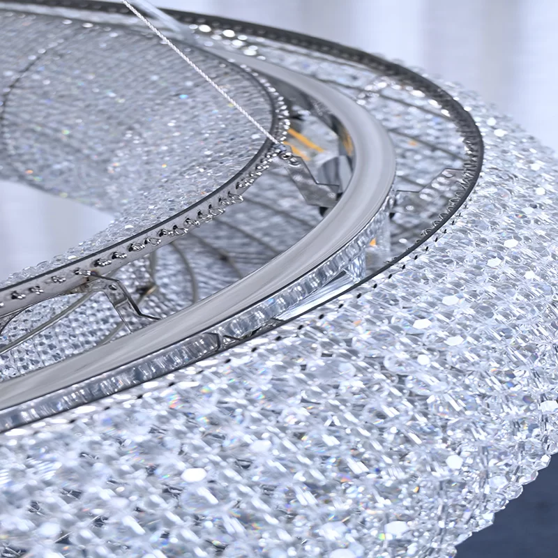 Crystal Halo Smoke Round Led Chandelier 32-Inch