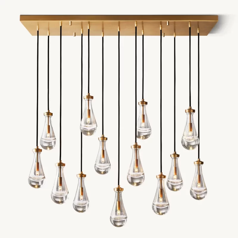 54" Glass Droplet Rectangular Pendant Light for Kitchen Island