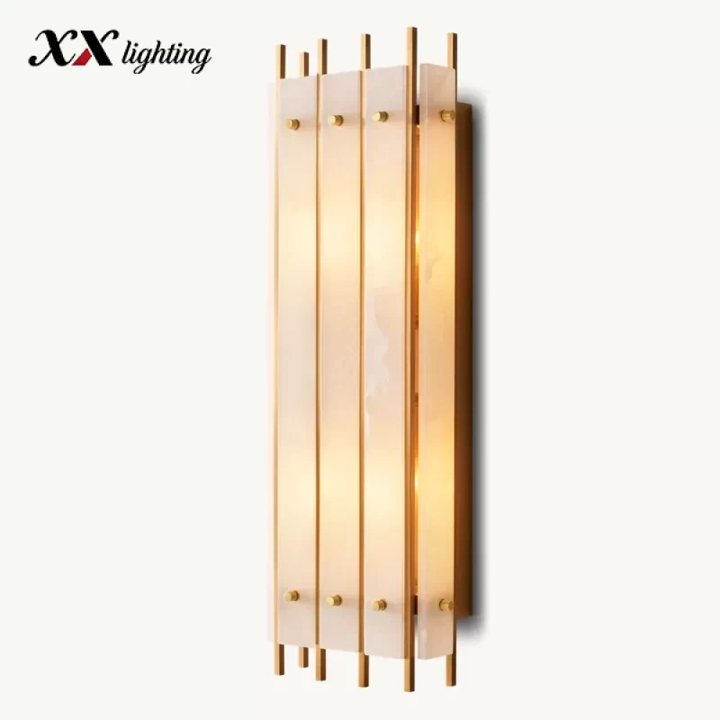 San Marco Alabaster Grand Rectangular Sconce 9″ - 9″, Polished Nickel