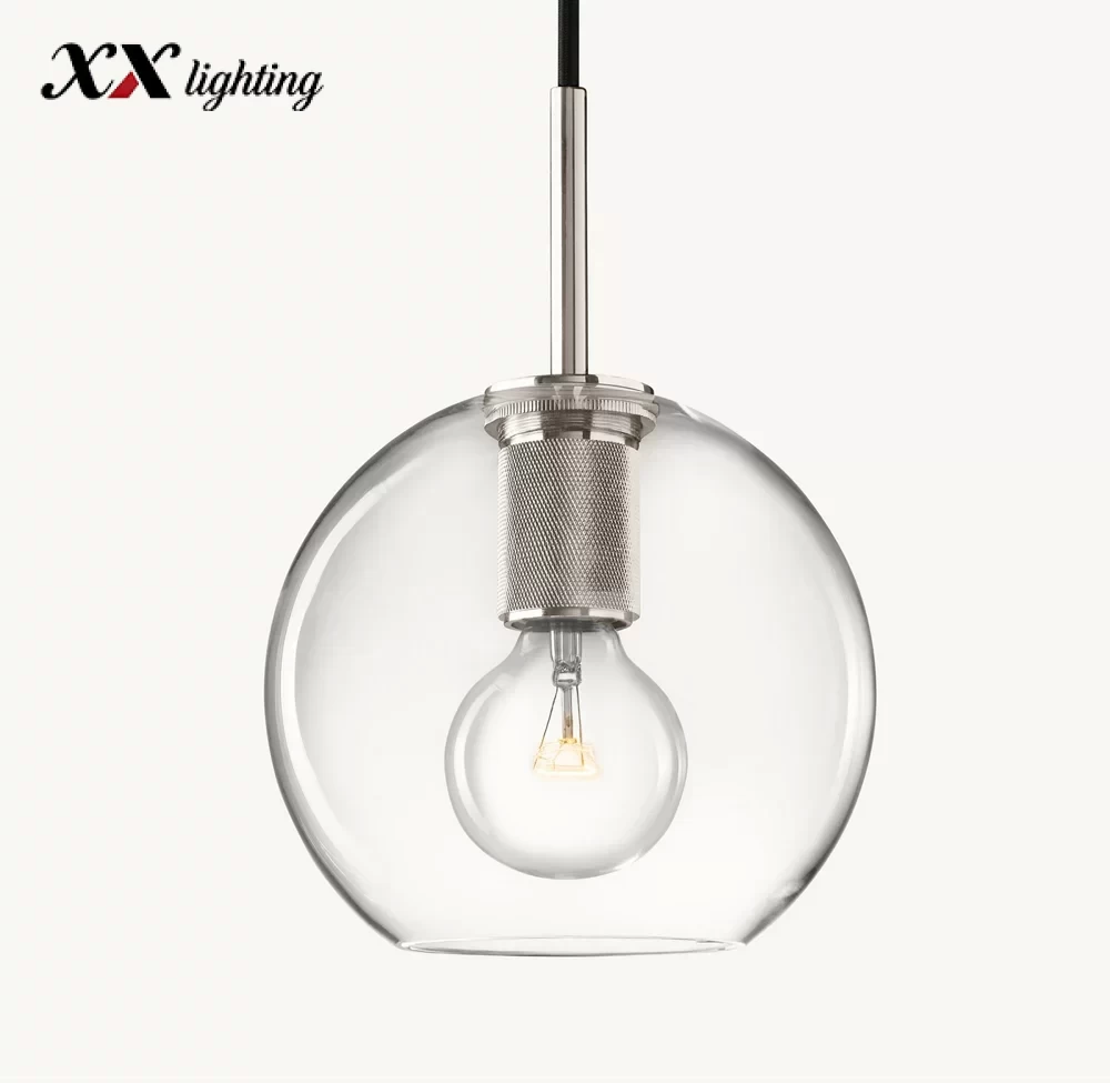 Utility Globe Shade Pendant 8 inch - 14″, Polished Nickel