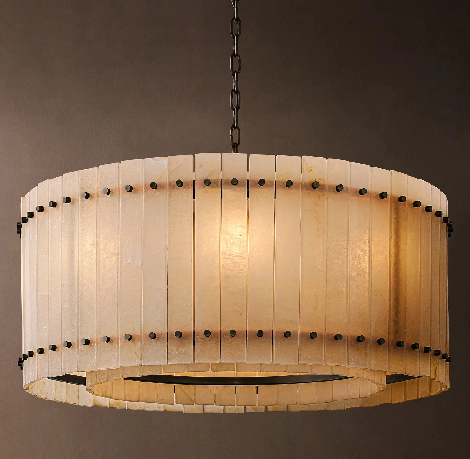 San Marco Alabaster Round Chandelier 22½″ - 37″, Polished Nickel