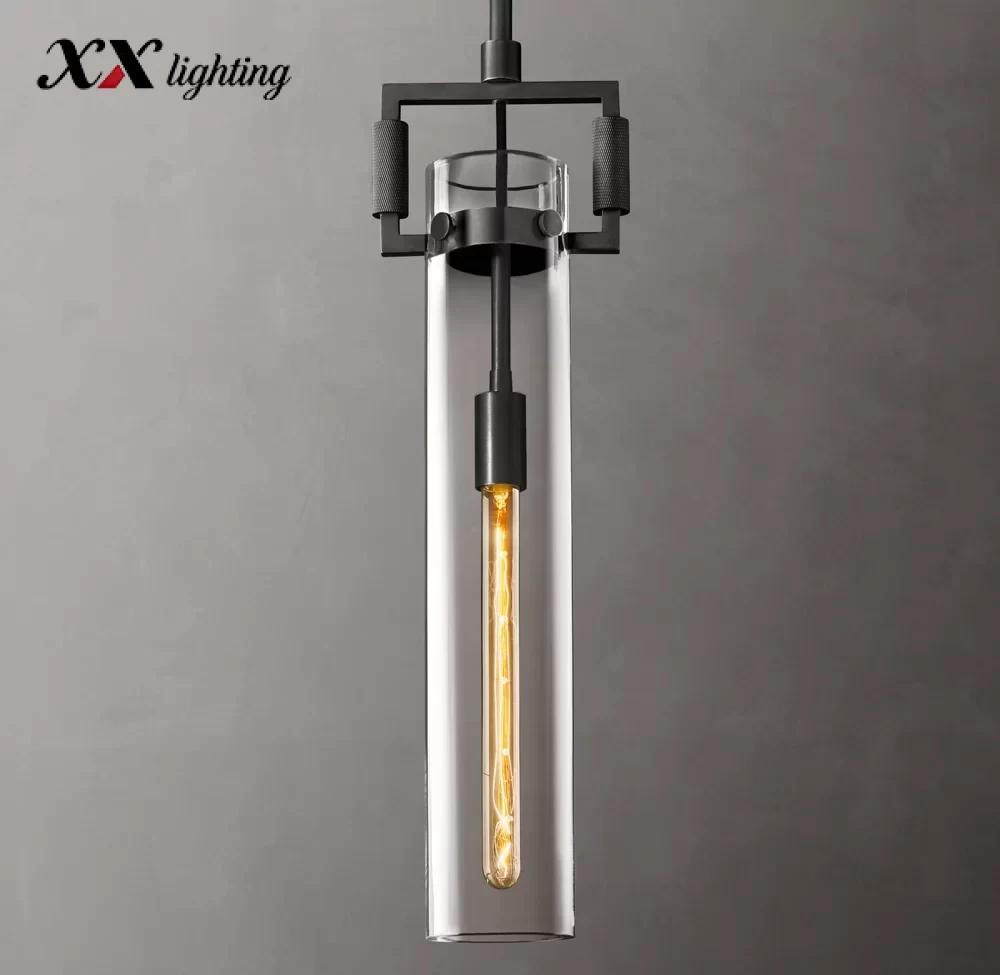 Machinist Glass Cylinder Pendant 12″ - 22″, Polished Nickel