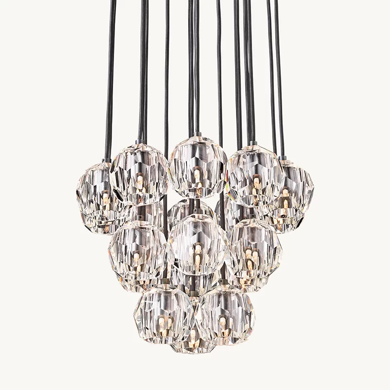 French Boule De Cristal Cluster Chandelier 14" for Entryway Hall - 19"