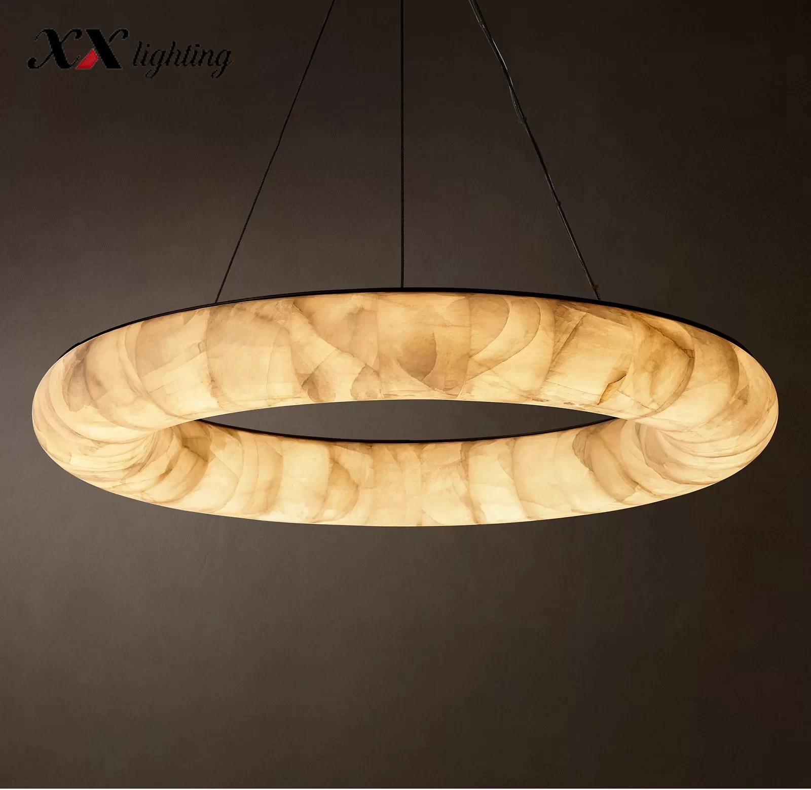 Round Marble Living Room Chandelier 32″ - 41″, Satin Nickel