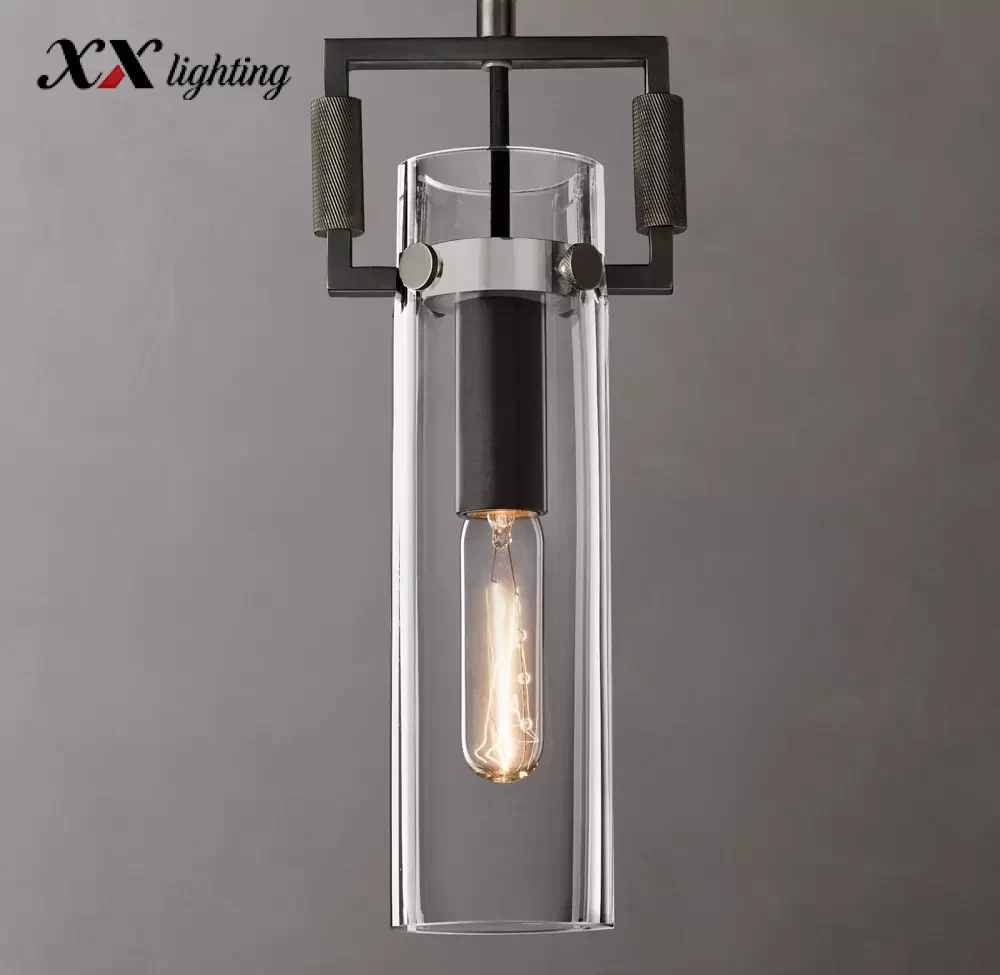 Machinist Glass Cylinder Pendant 12″ - 12″, Polished Nickel