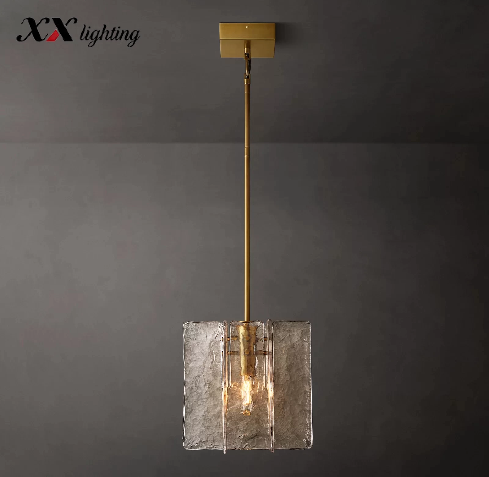 Lattice Clear Glass Pendant 13″ - 13″, Satin Nickel