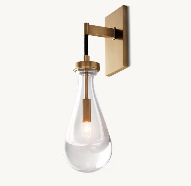 Modern Glass Teardrop Wall Sconce | Luxury Gold Wall Lamp - Satin Nickel