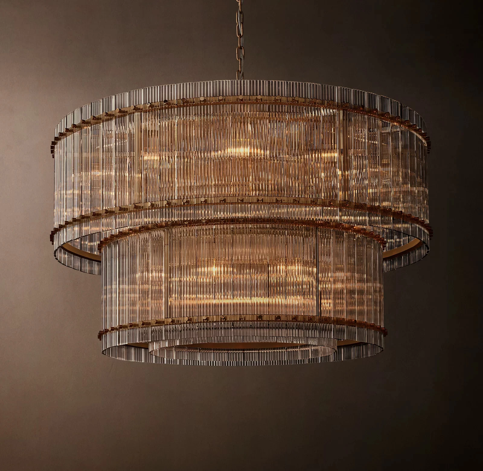 San Marco Glass Two-Tier Round Chandelier 22½″ - 60", Polished Nickel