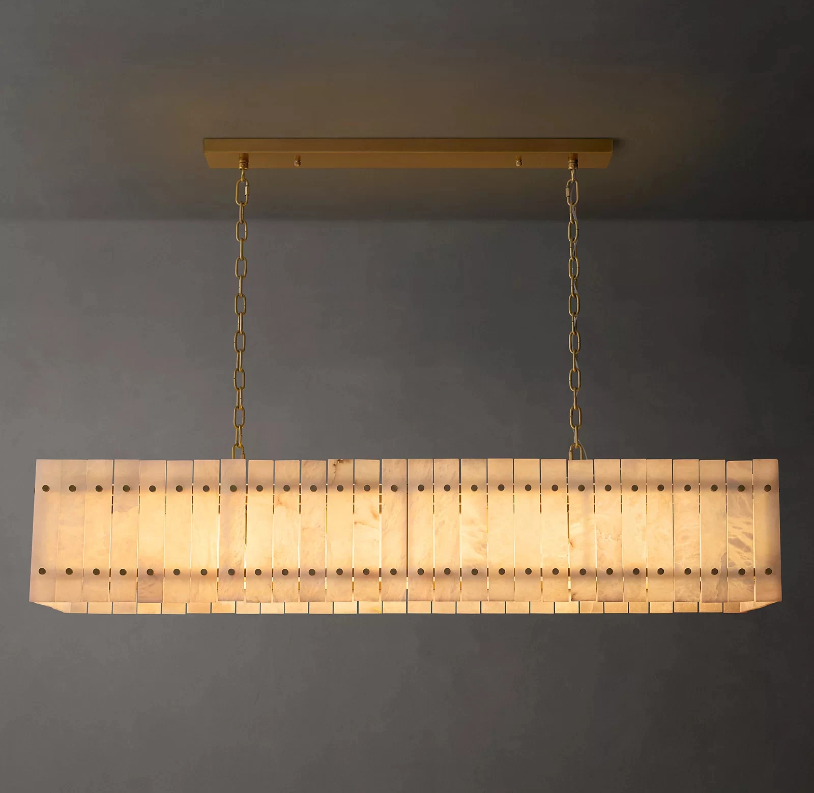 San Marco Alabaster Linear Chandelier 54″ - 54″, Polished Nickel