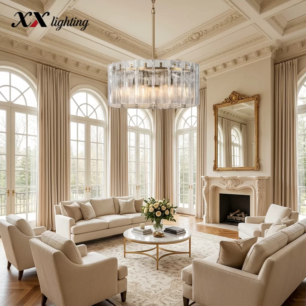 Lattice Clear Glass Round Chandelier 36½″ - 36½″, Satin Nickel