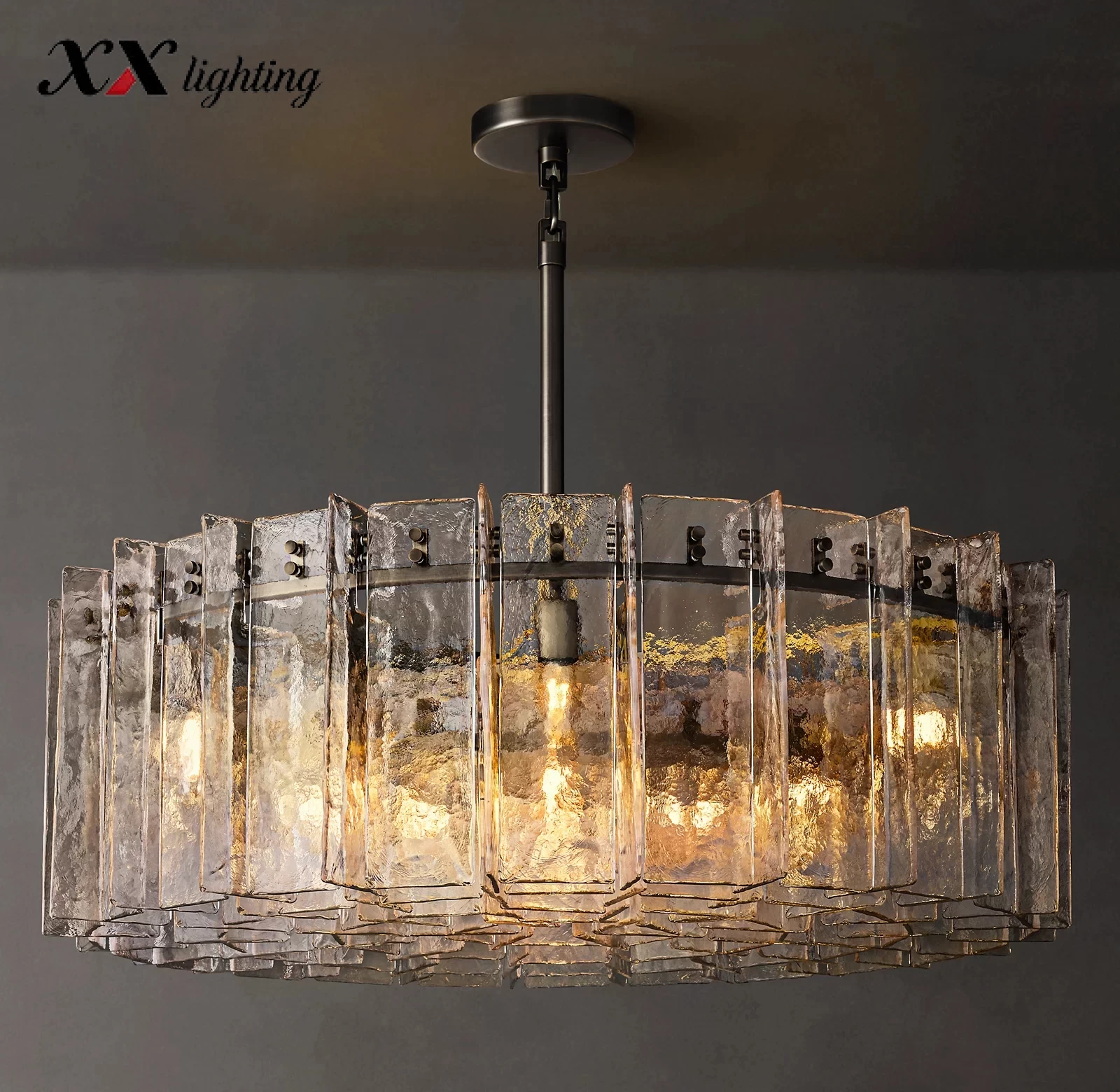 Lattice Clear Glass Round Chandelier 36½″ - 48″, Satin Nickel