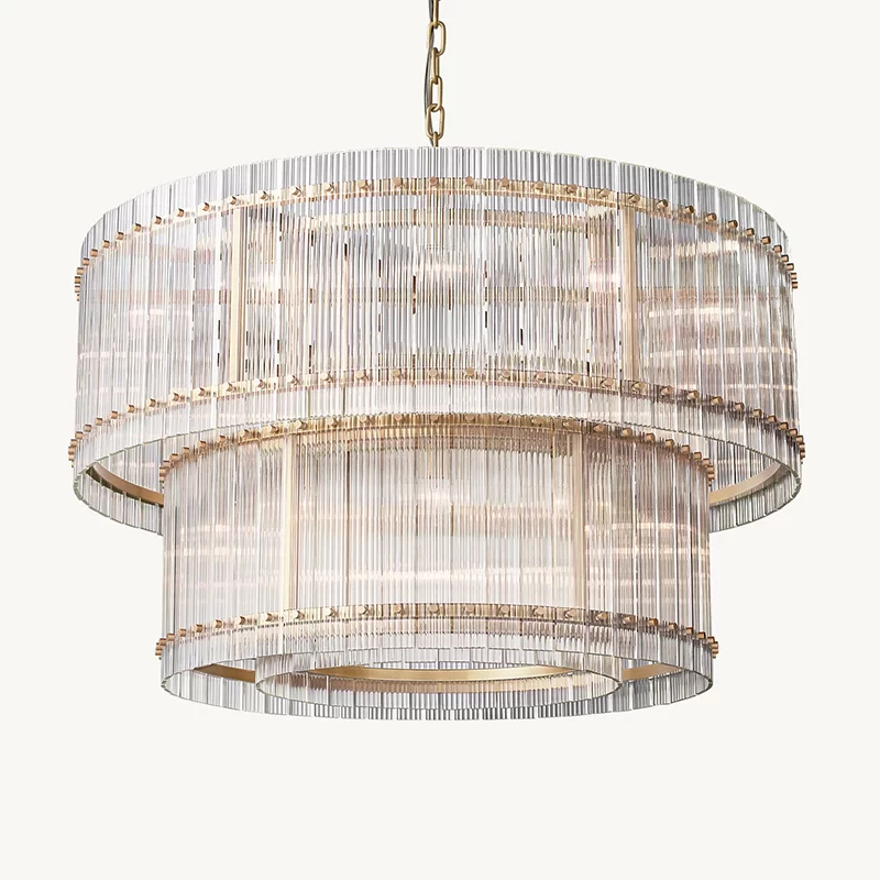 San Marco Glass Two-Tier Round Chandelier 22½″ - 48", Polished Nickel