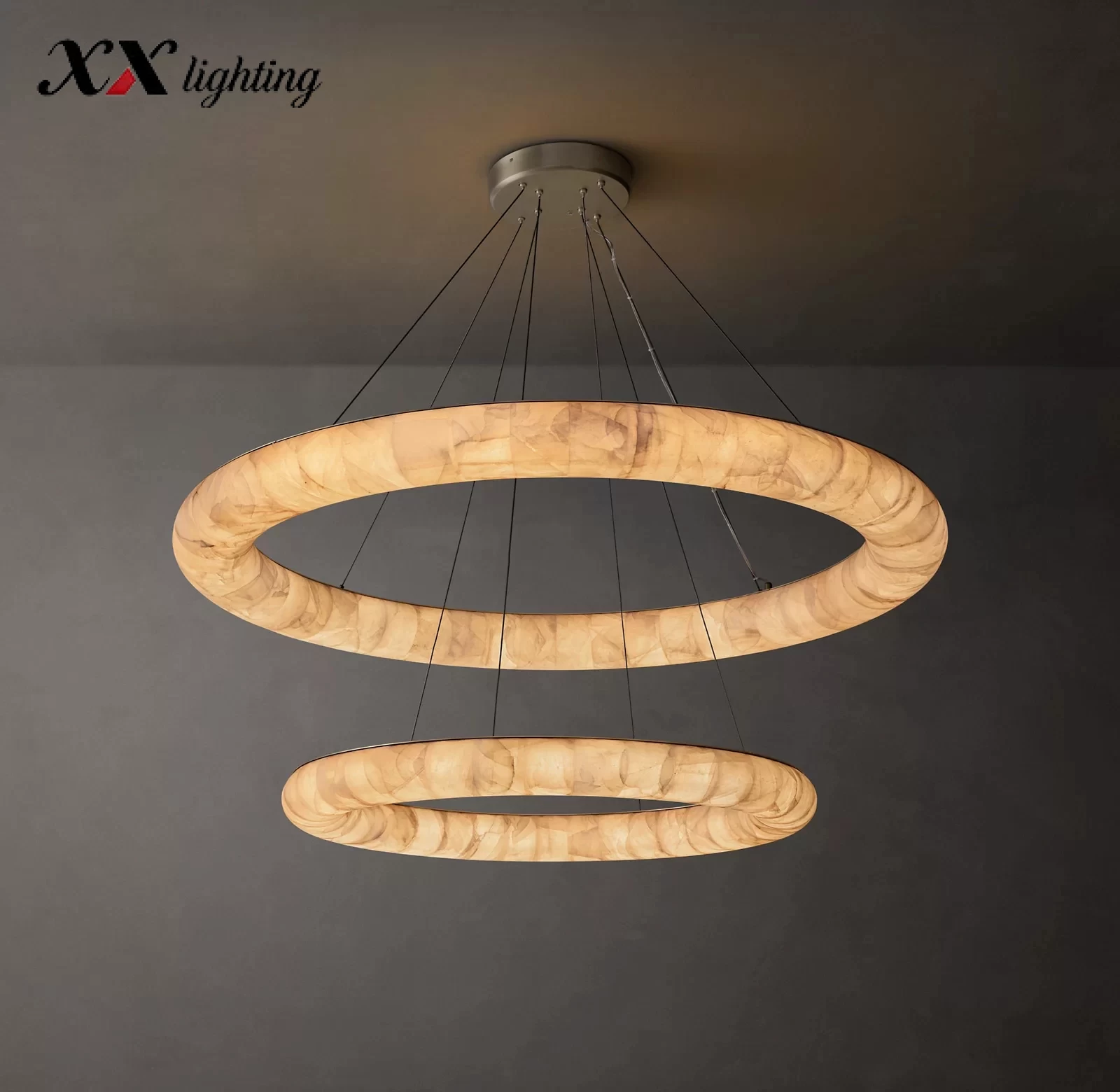 Two-Tiered Round Chandelier 61″ - 61″, Satin Nickel