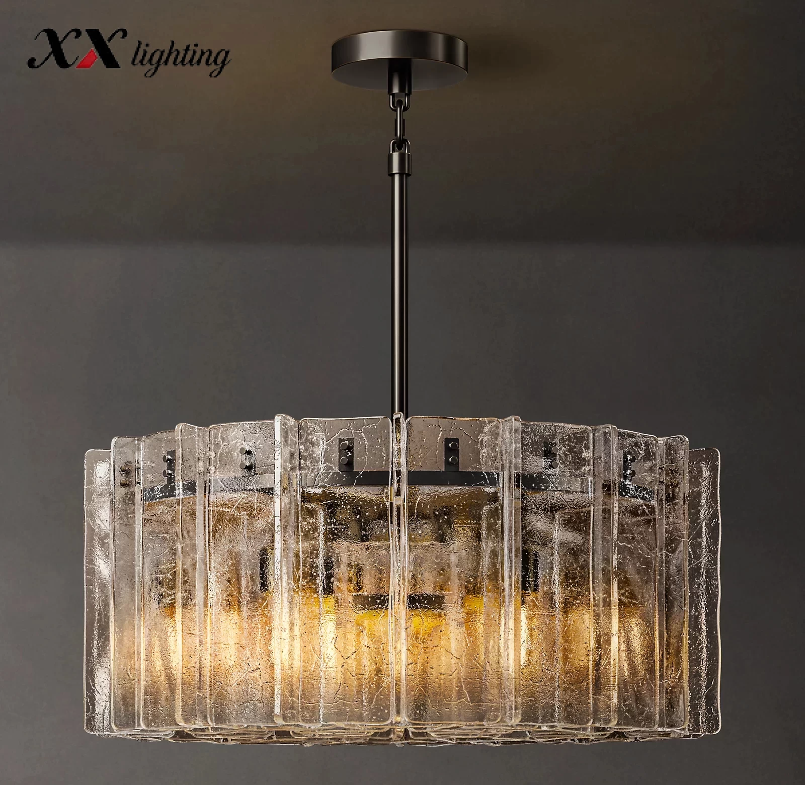 Lattice Clear Glass Round Chandelier 36½″ - 36½″, Satin Nickel