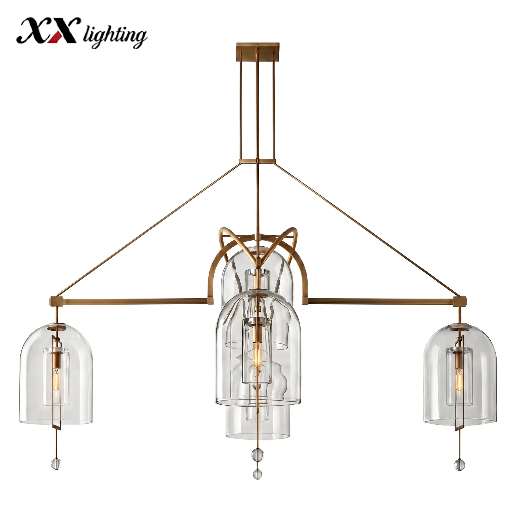 Fulcrum Grand Round Chandelier 61″ - 73″, Satin Nickel