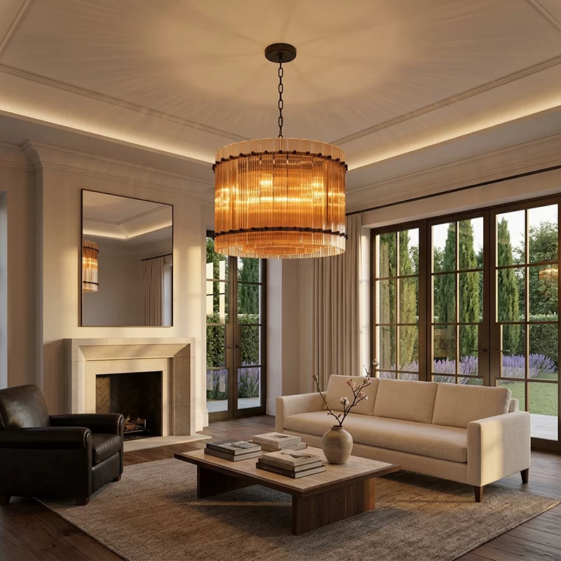 San Marco Glass Round Chandelier 22½″ - 22½″, Polished Nickel