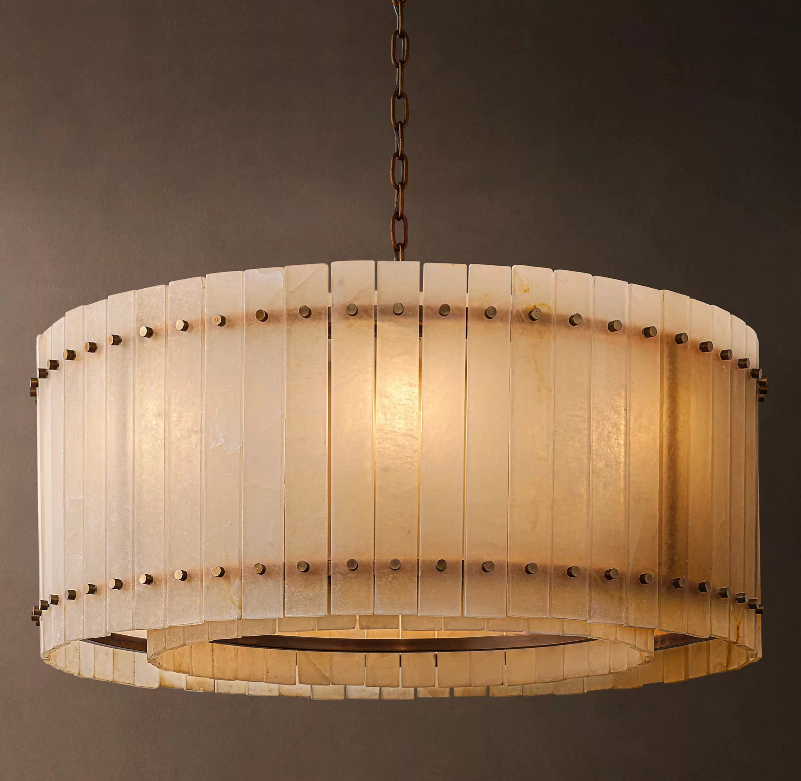 San Marco Alabaster Round Chandelier 22½″ - 37″, Polished Nickel