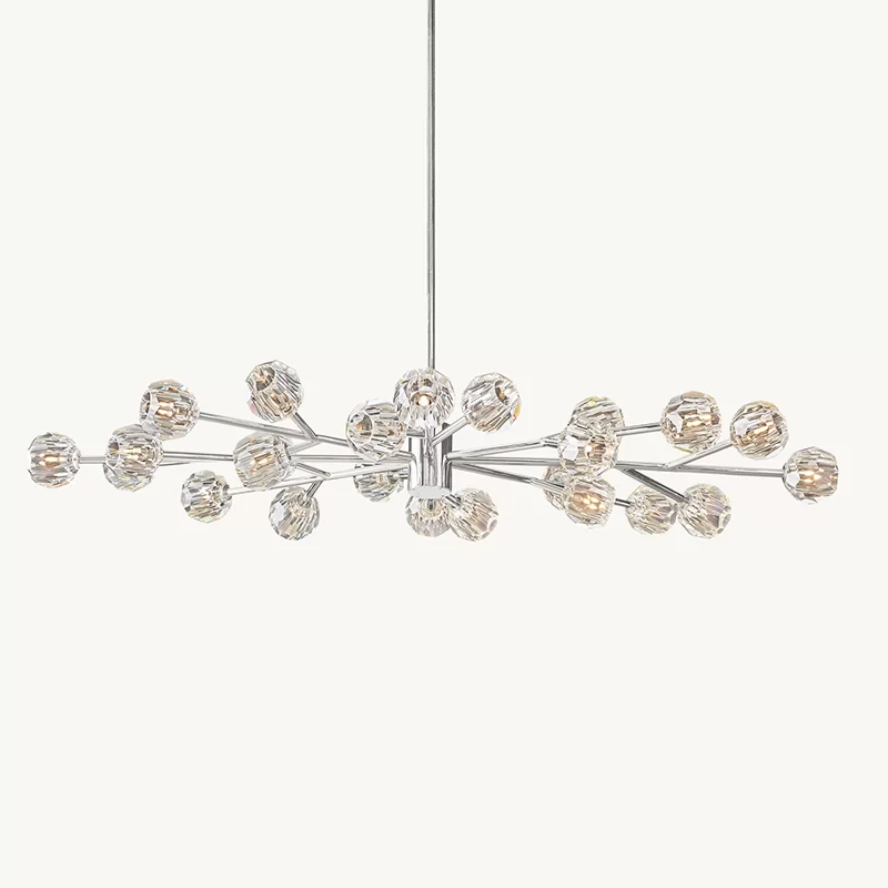 Luxury Boule De Cristal Clear Glass Round Chandelier - Satin Nickel