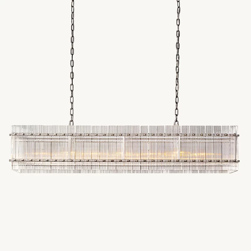 San Marco Glass Rectangular Chandelier 54″ - 54″, Polished Nickel