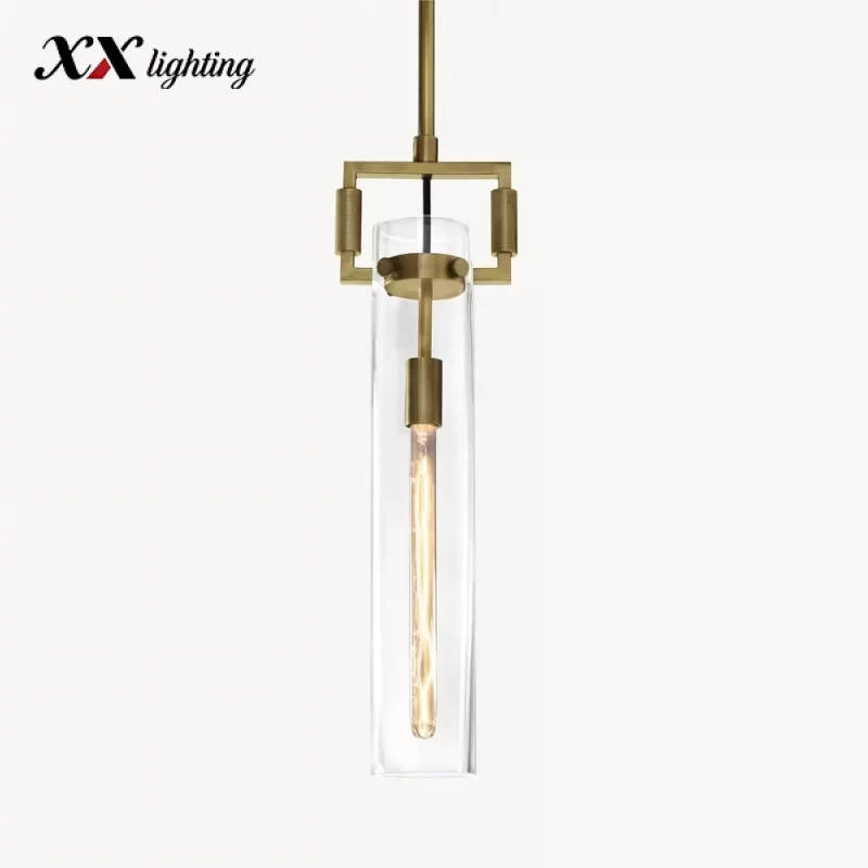 Machinist Glass Cylinder Pendant 12″ - 22″, Polished Nickel