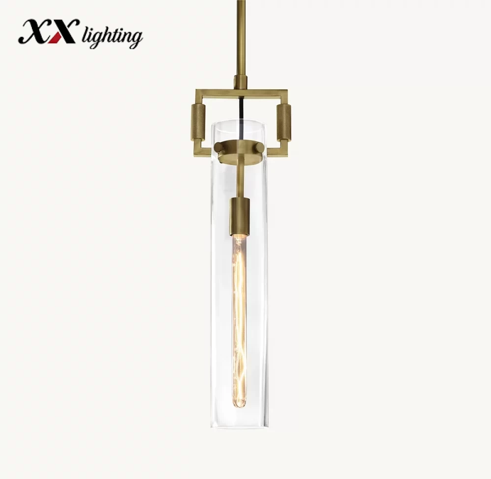 Machinist Glass Cylinder Pendant 12″ - 22″, Polished Nickel