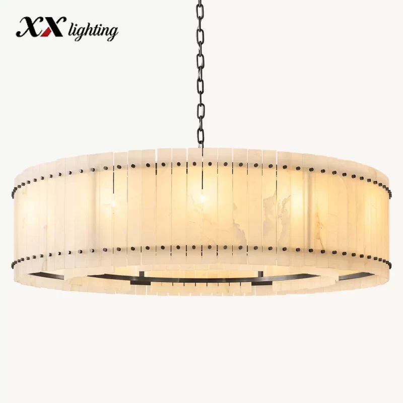San Marco Alabaster Round Chandelier 22½″ - 60″, Polished Nickel