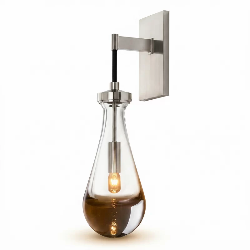 Modern Glass Teardrop Wall Sconce | Luxury Gold Wall Lamp - Satin Nickel