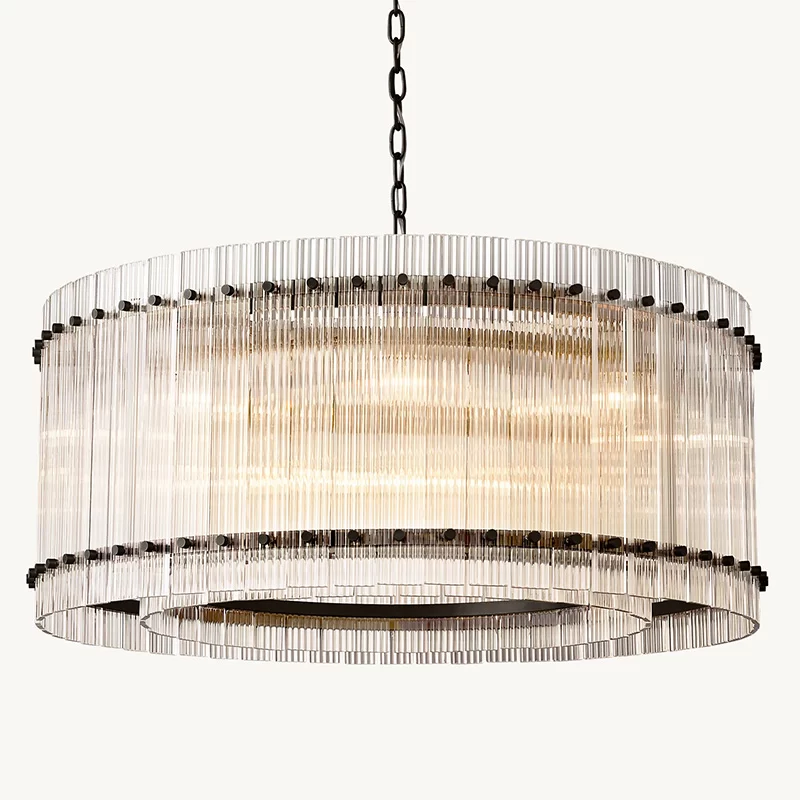 San Marco Glass Round Chandelier 22½″ - 37″, Polished Nickel