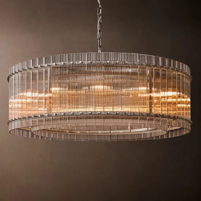 San Marco Glass Round Chandelier 22½″ - 48″, Polished Nickel