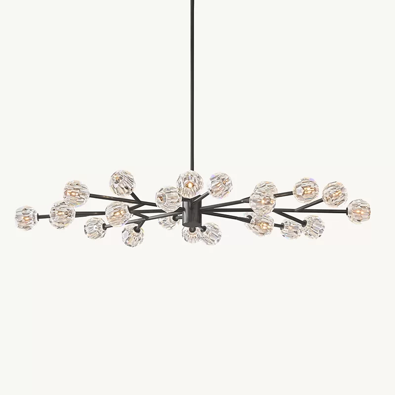 Luxury Boule De Cristal Clear Glass Round Chandelier - Satin Nickel