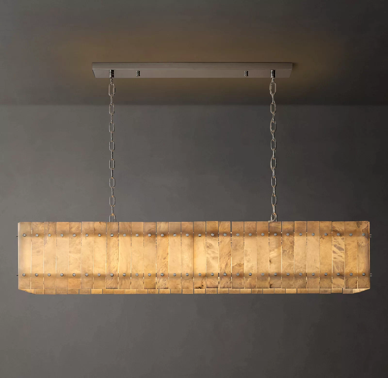 San Marco Alabaster Linear Chandelier 54″ - 54″, Polished Nickel