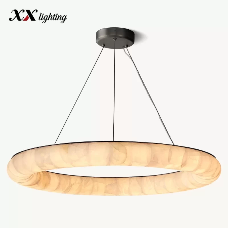Round Marble Living Room Chandelier 32″ - 41″, Satin Nickel