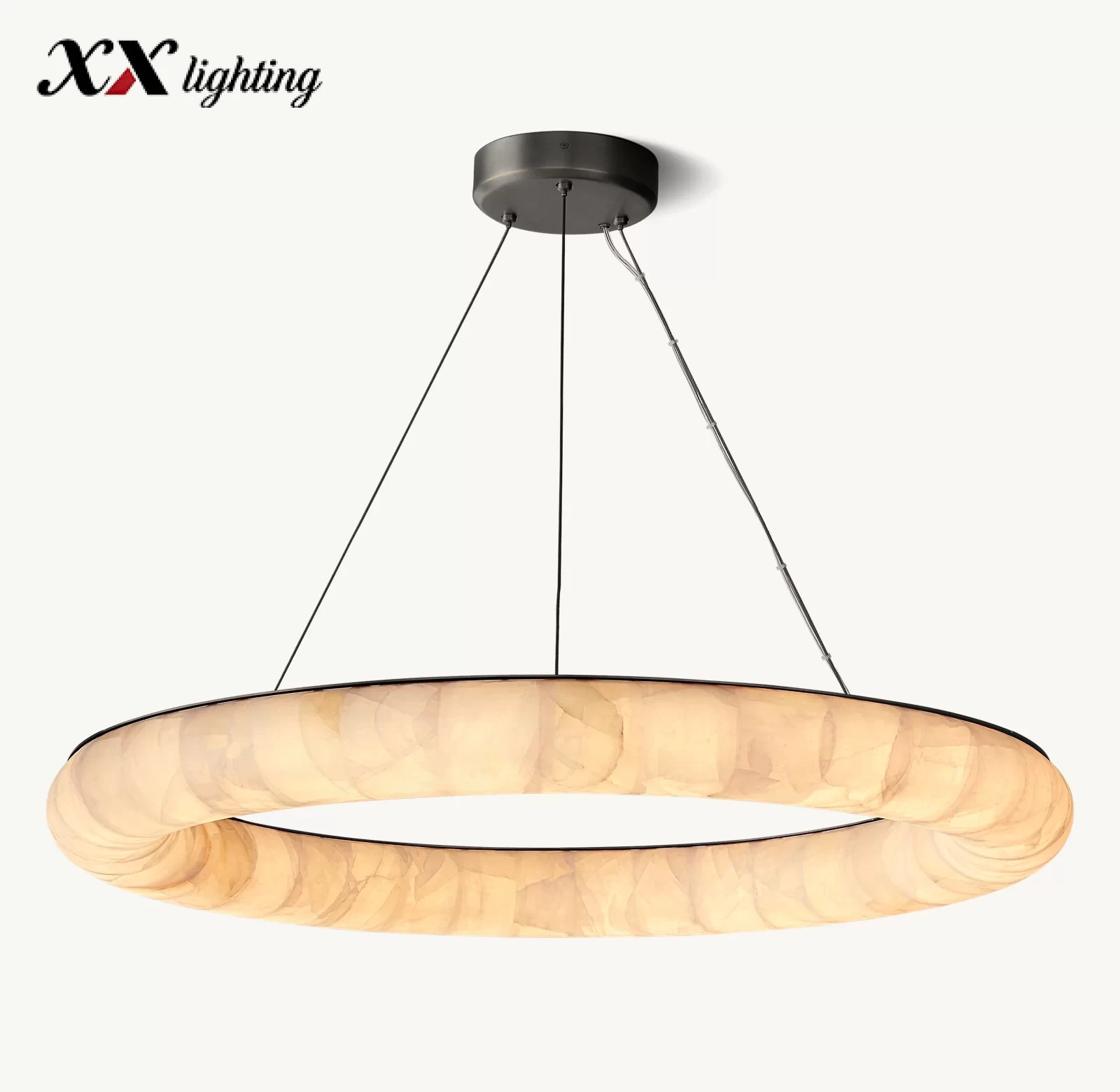 Round Marble Living Room Chandelier 32″ - 41″, Satin Nickel