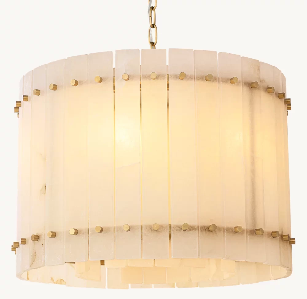 San Marco Alabaster Round Chandelier 22½″ - 22½″, Polished Nickel