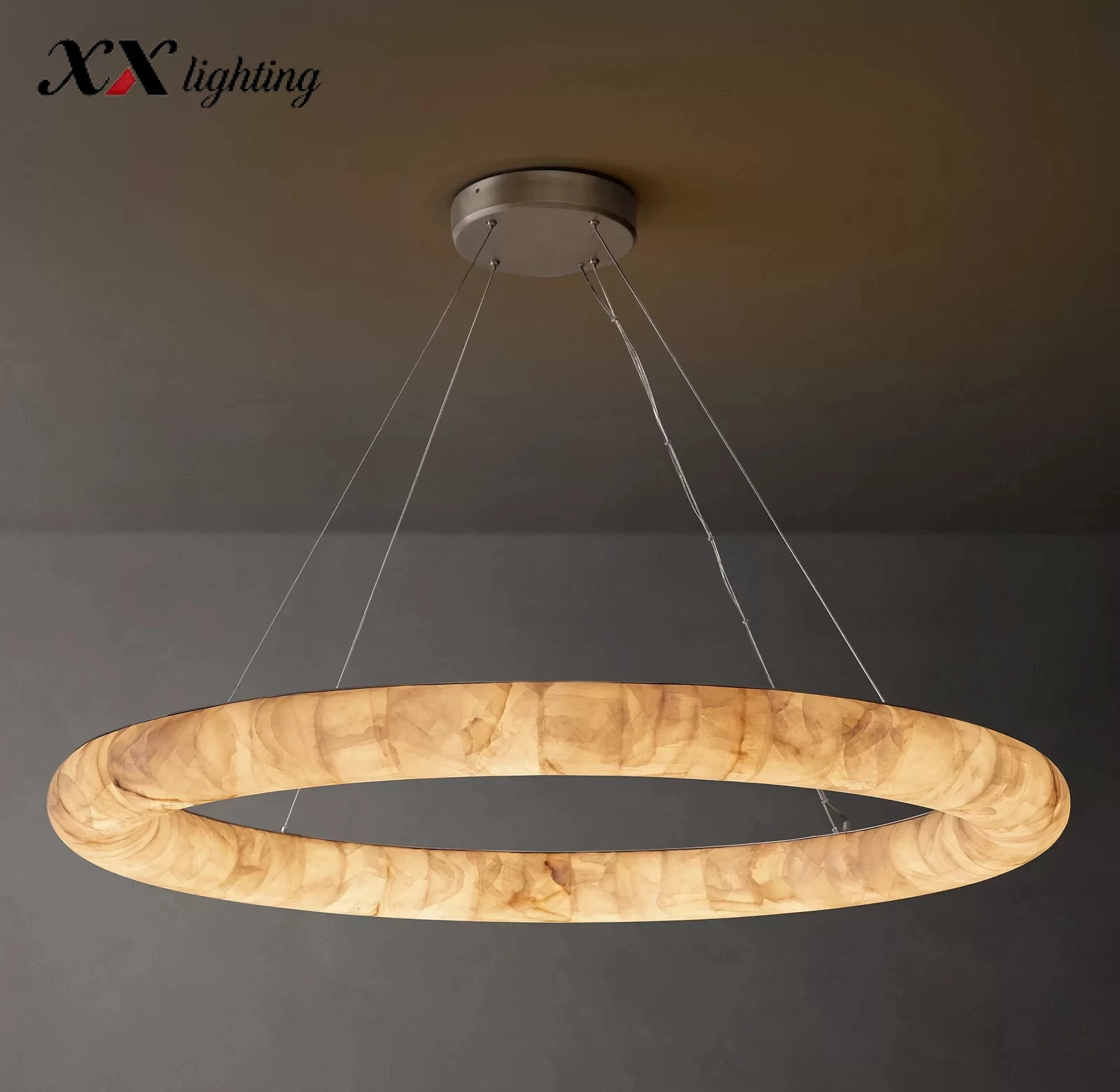 Round Marble Living Room Chandelier 32″ - 61″, Satin Nickel