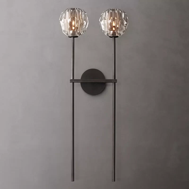 Modern 28" Boule De Cristal Grand Double Glass Wall Sconce - Polished Nickel