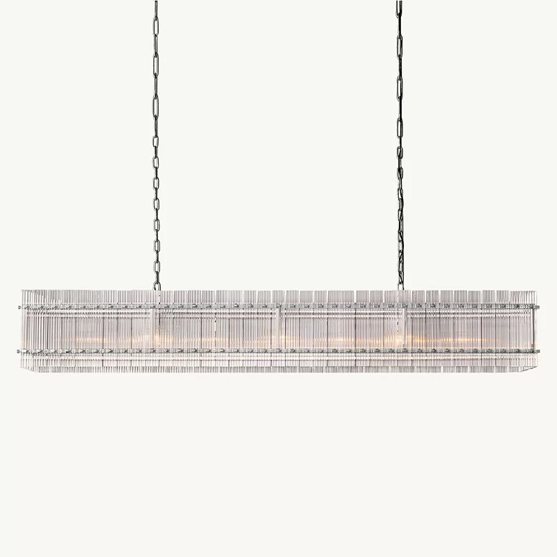 San Marco Glass Rectangular Chandelier 54″ - 72″, Polished Nickel
