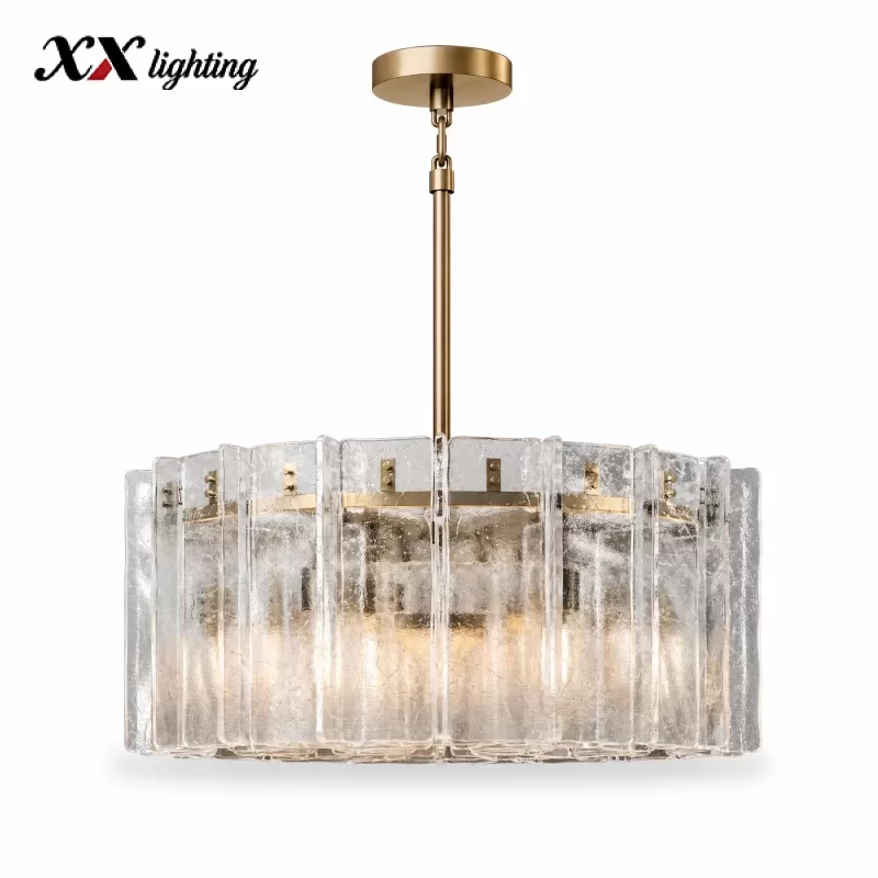 Lattice Clear Glass Round Chandelier 36½″ - 36½″, Satin Nickel
