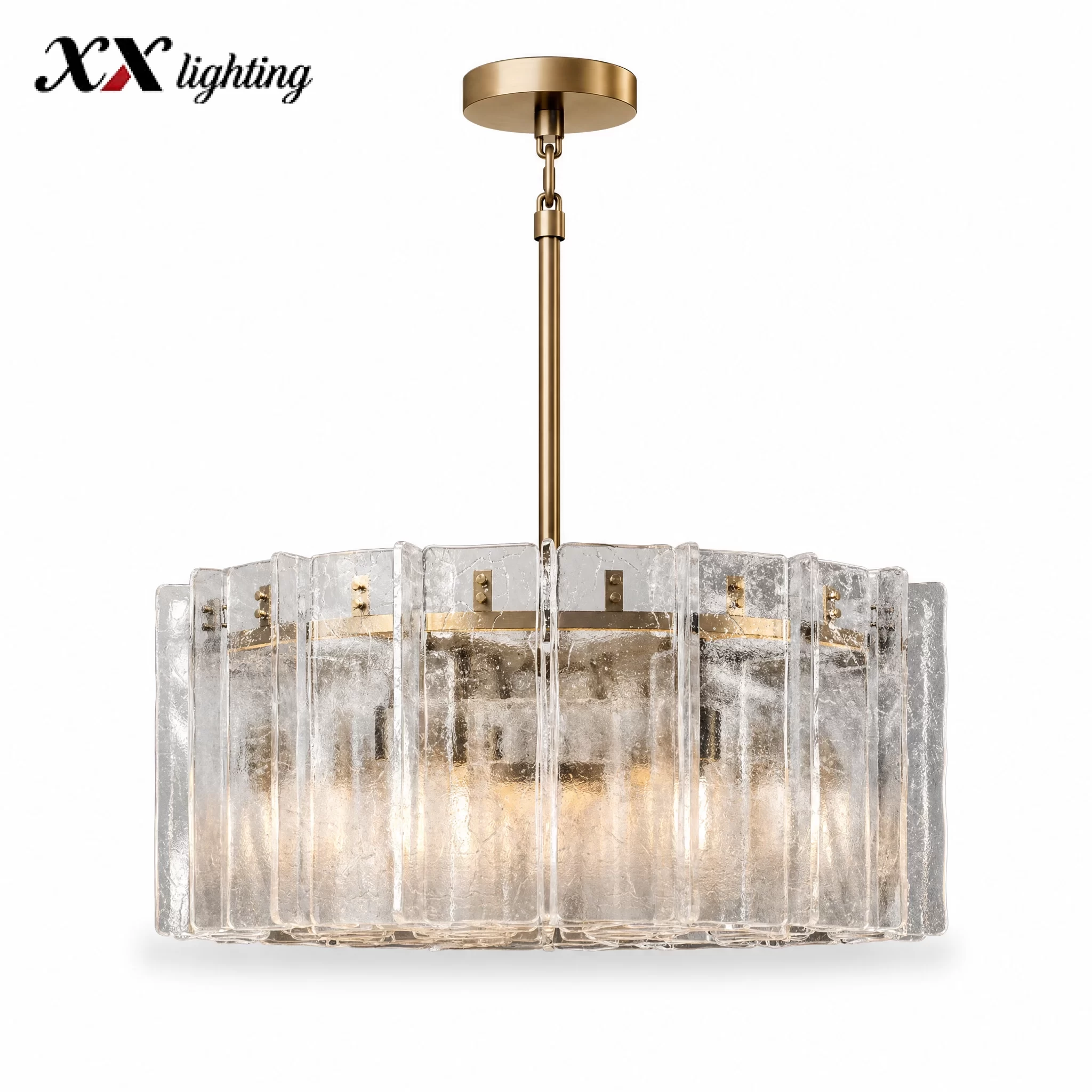 Lattice Clear Glass Round Chandelier 36½″ - 36½″, Satin Nickel