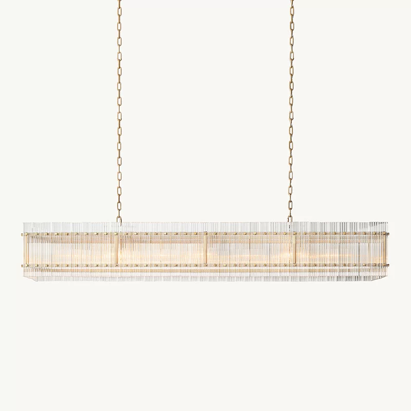 San Marco Glass Rectangular Chandelier 54″ - 72″, Polished Nickel
