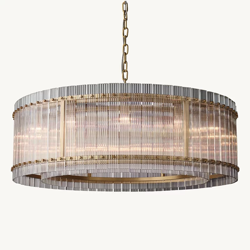San Marco Glass Round Chandelier 22½″ - 48″, Polished Nickel