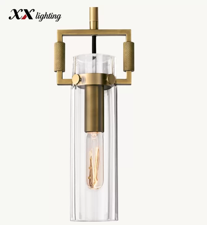 Machinist Glass Cylinder Pendant 12″ - 12″, Polished Nickel