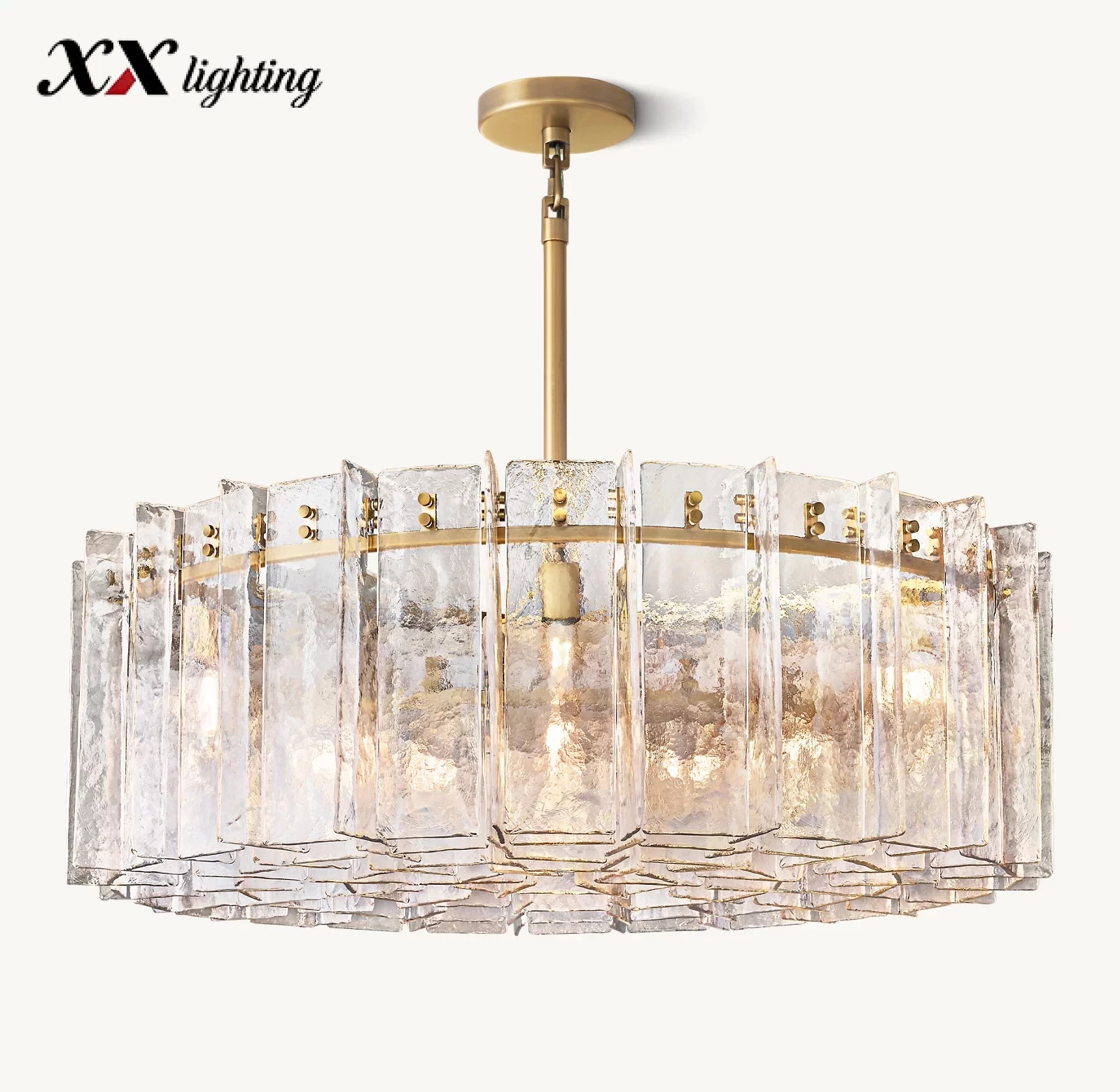 Lattice Clear Glass Round Chandelier 36½″ - 48″, Satin Nickel
