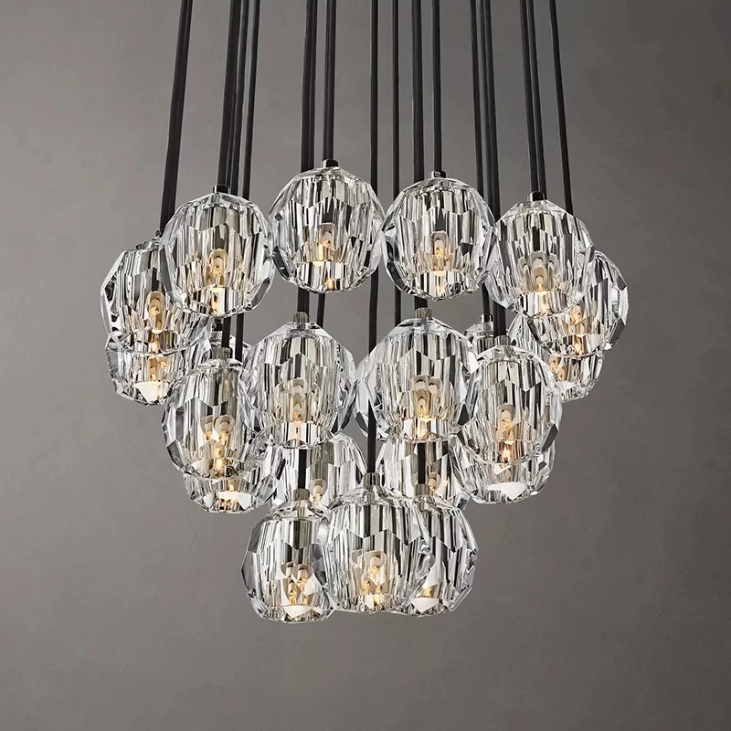 French Boule De Cristal Cluster Chandelier 14" for Entryway Hall - 40″