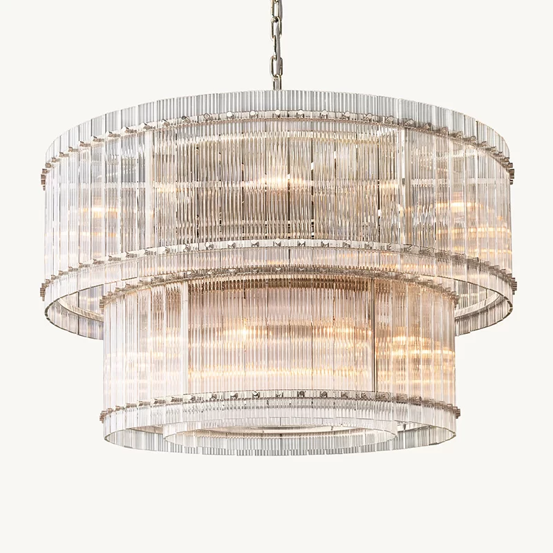 San Marco Glass Two-Tier Round Chandelier 22½″ - 48", Polished Nickel