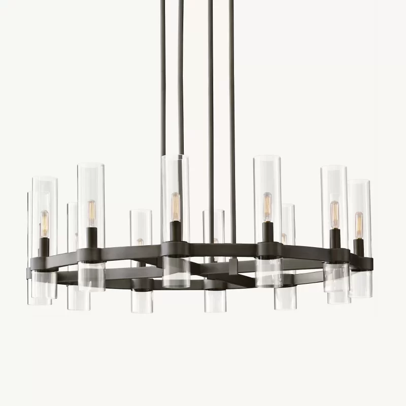 36" Round Glass Chandelier Adjustable Height Pendant Light - 36″