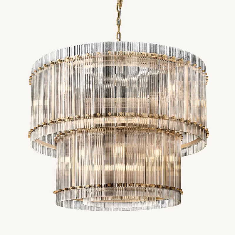 San Marco Glass Two-Tier Round Chandelier 22½″ - 37", Polished Nickel