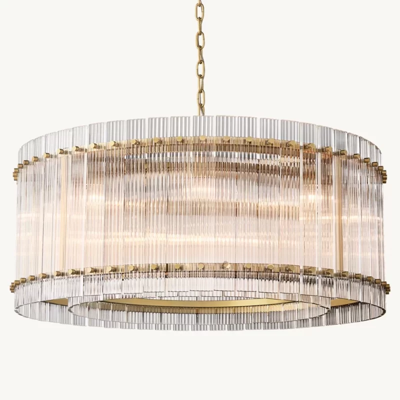 San Marco Glass Round Chandelier 22½″ - 37″, Polished Nickel