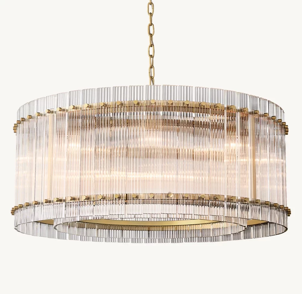 San Marco Glass Round Chandelier 22½″ - 37″, Polished Nickel